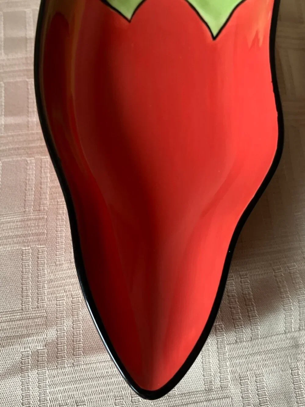 VTG Clay Art Hand Painted Red Chili Pepper Dish Trinket Candy Serving Bowl